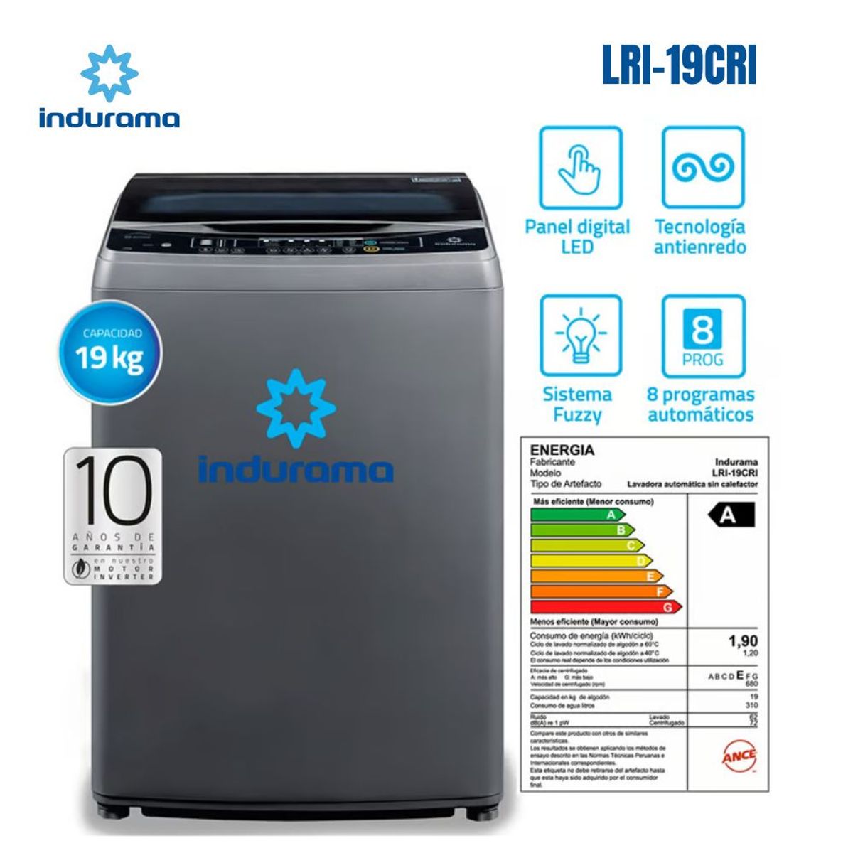 INDURAMA - Lavadora Indurama 19kg Lri-19cri Croma
