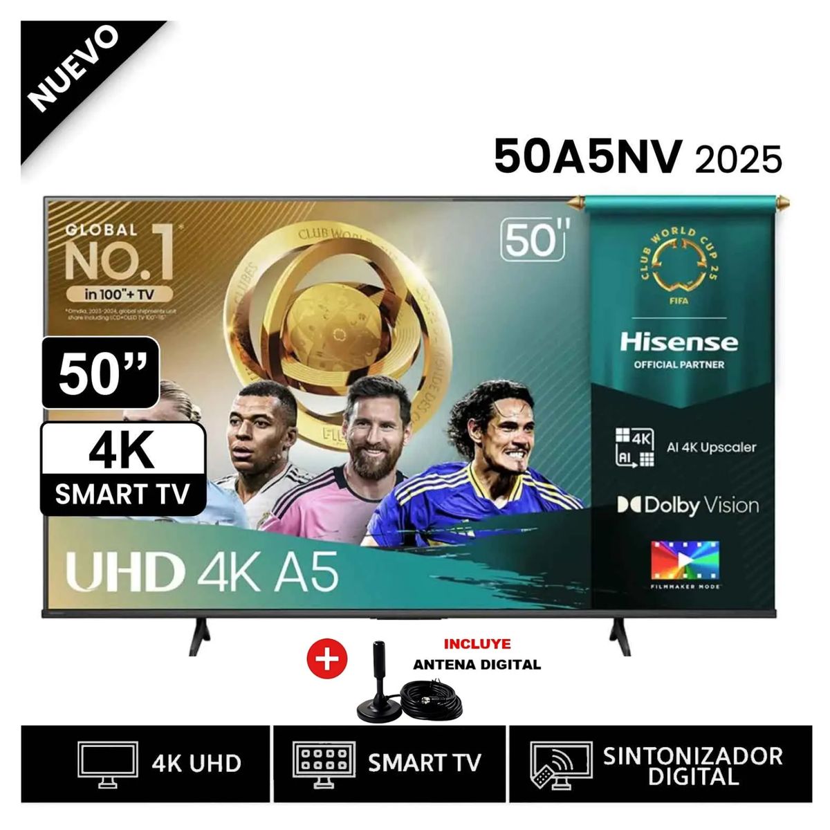 Televisor Hisense Led 50 Smart UHD 4K VIDAA 50A5NV 2025 + Antena Digital, marca Hisense - Foto Principal