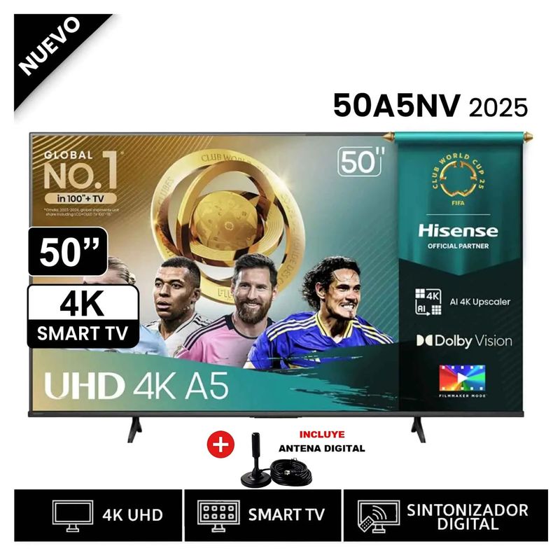HISENSE - Televisor Hisense Led 50 Smart UHD 4K VIDAA 50A5NV 2025 + Antena Digital