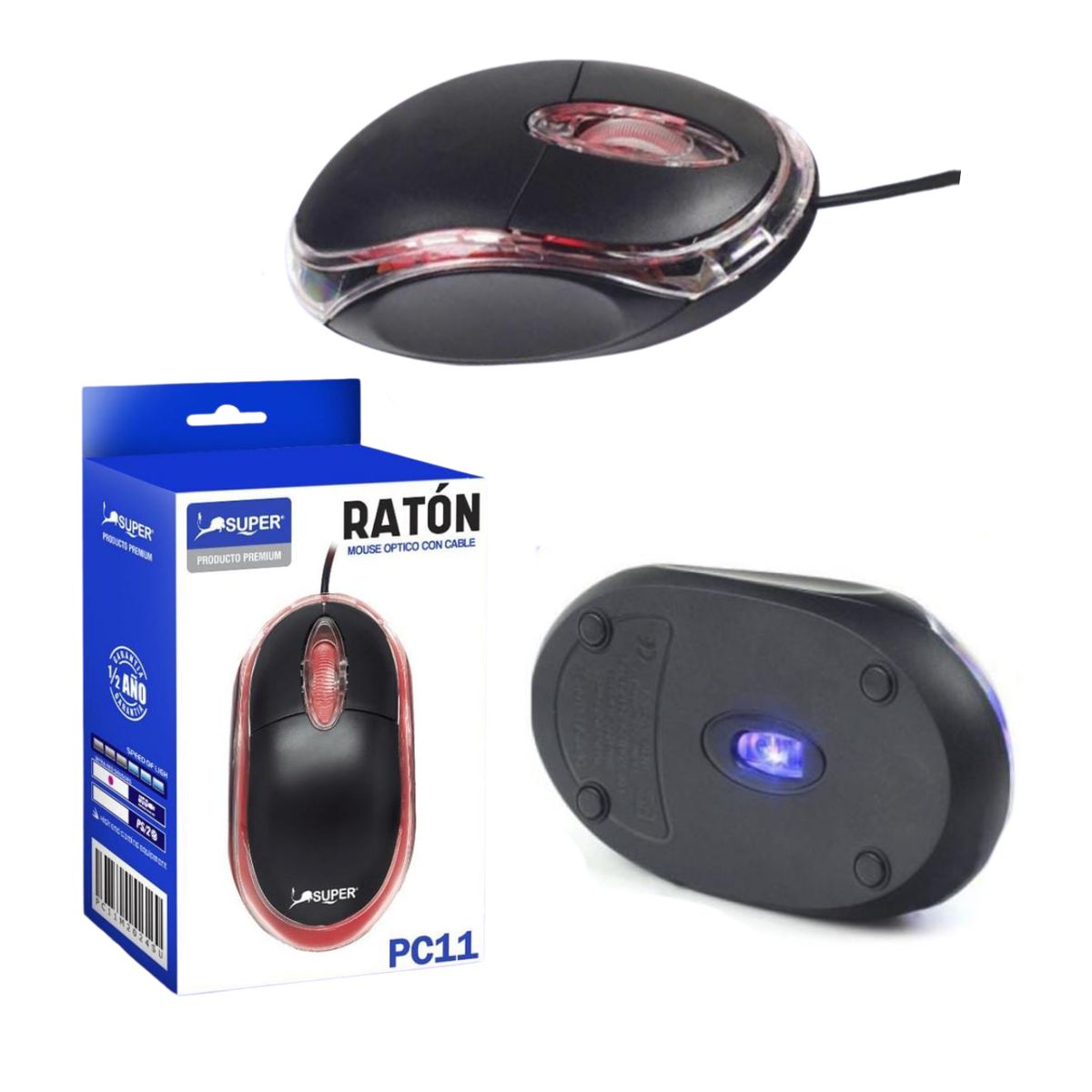 GENERICO - MOUSE OPTICO PC11 CON LUZ LED