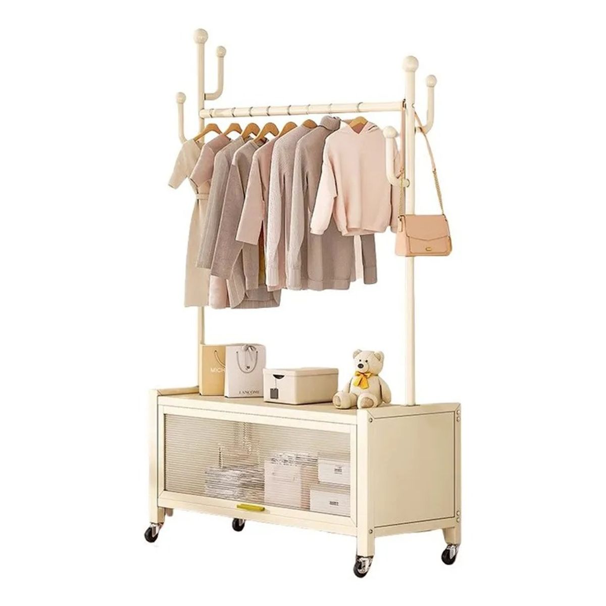 EVERSO - Perchero Organizador De Ropa Metal Con Ruedas Y Cajones