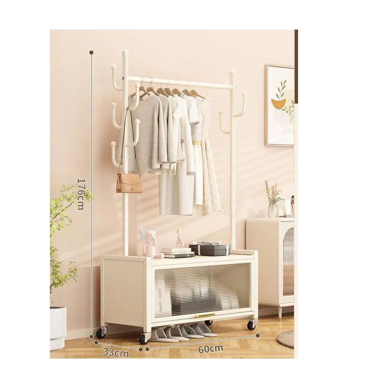 EVERSO - Perchero Organizador De Ropa Metal Con Ruedas Y Cajones