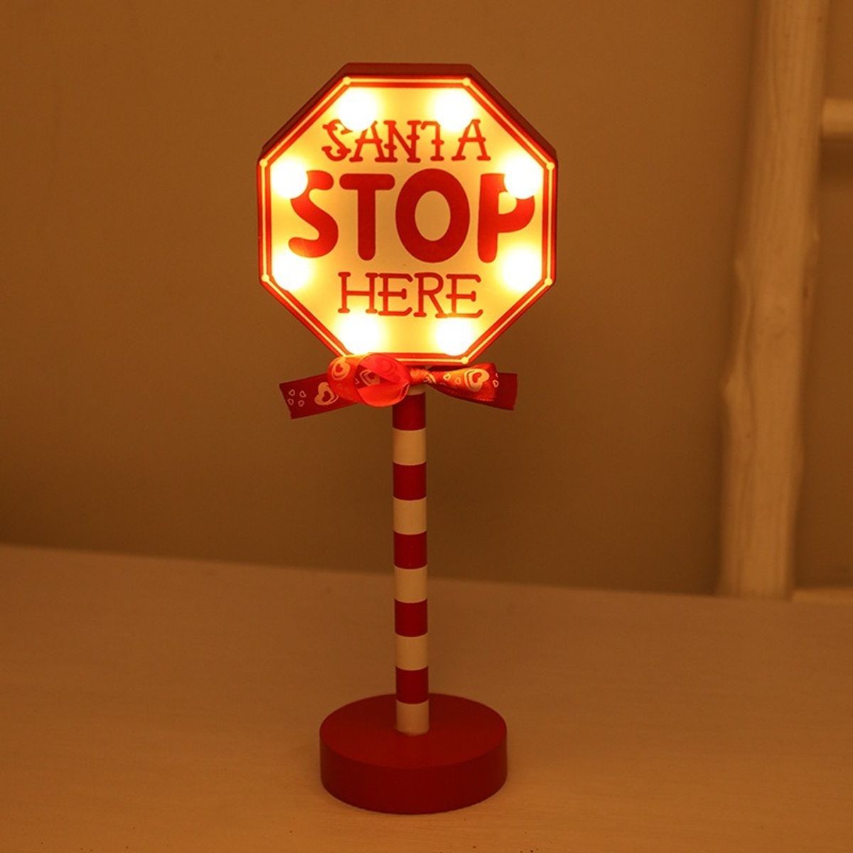 GENERICO - Letrero Decorativo Luminoso “Santa Stop Here” Octagonal