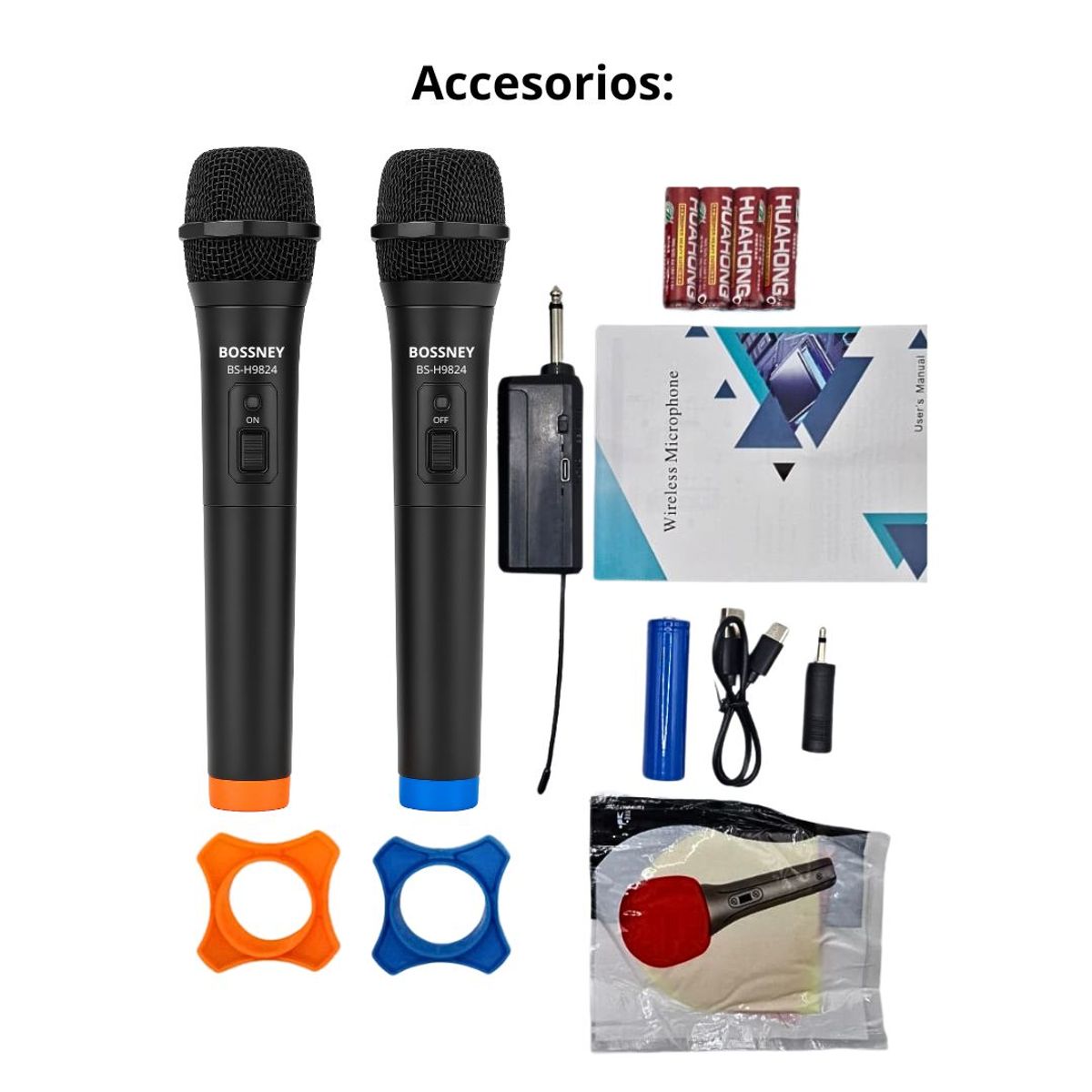 GENERICO - Micrófonos Inalámbricos UHF Profesionales Bossney Doble Pack con Receptor Recargable y Sonido Nítido