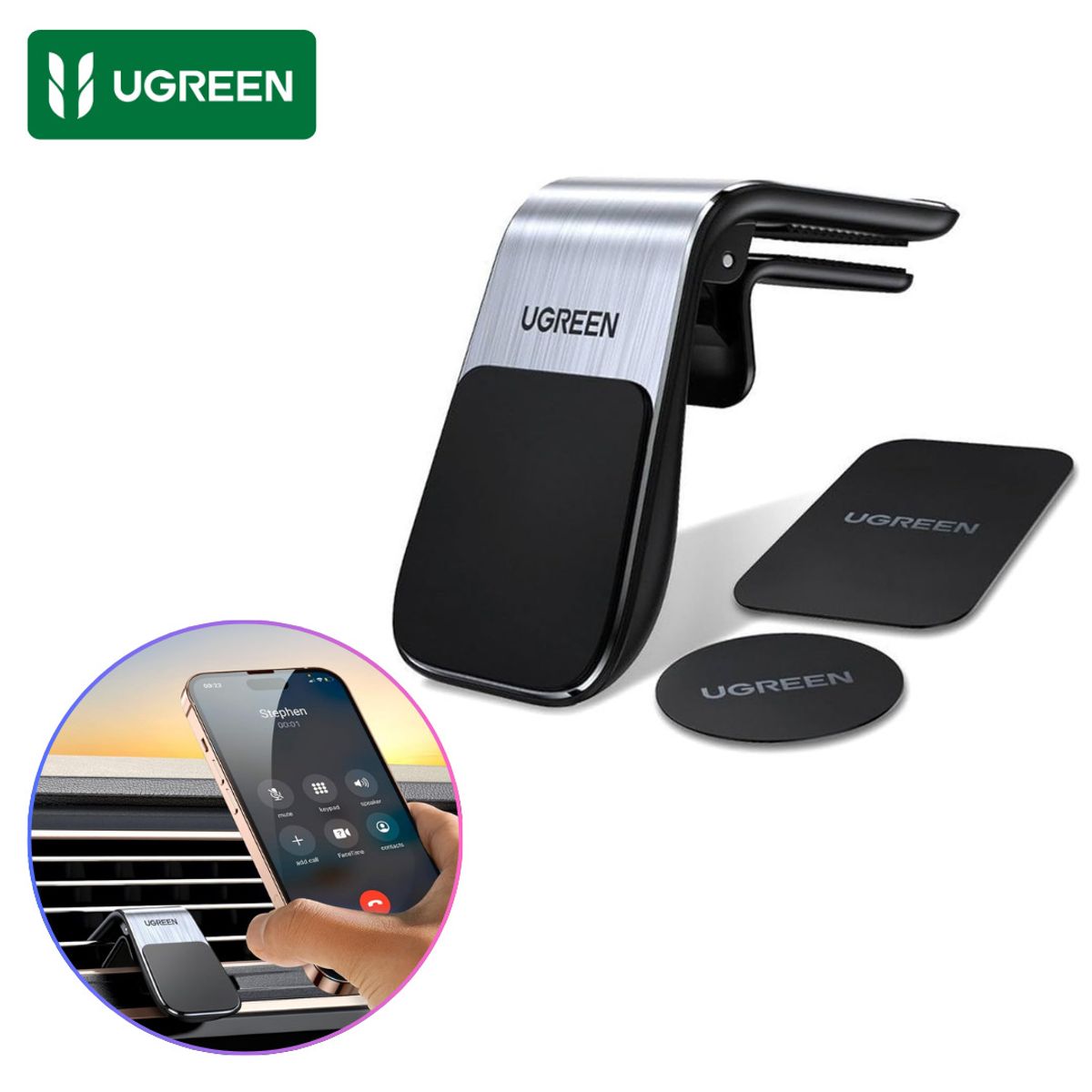 UGREEN - Soporte Holder Magnético para Celular de Auto UGREEN con Rotación 360°