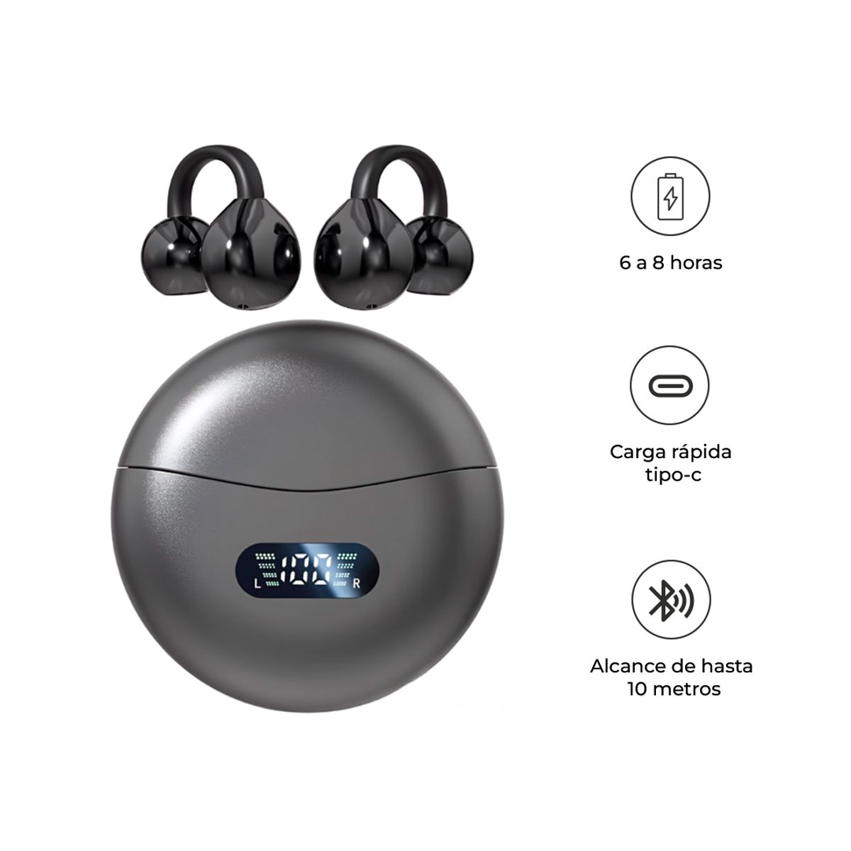 S&T - Audífonos Bluetooth M79 TWS Cancelación Ruido Micrófono Grafito