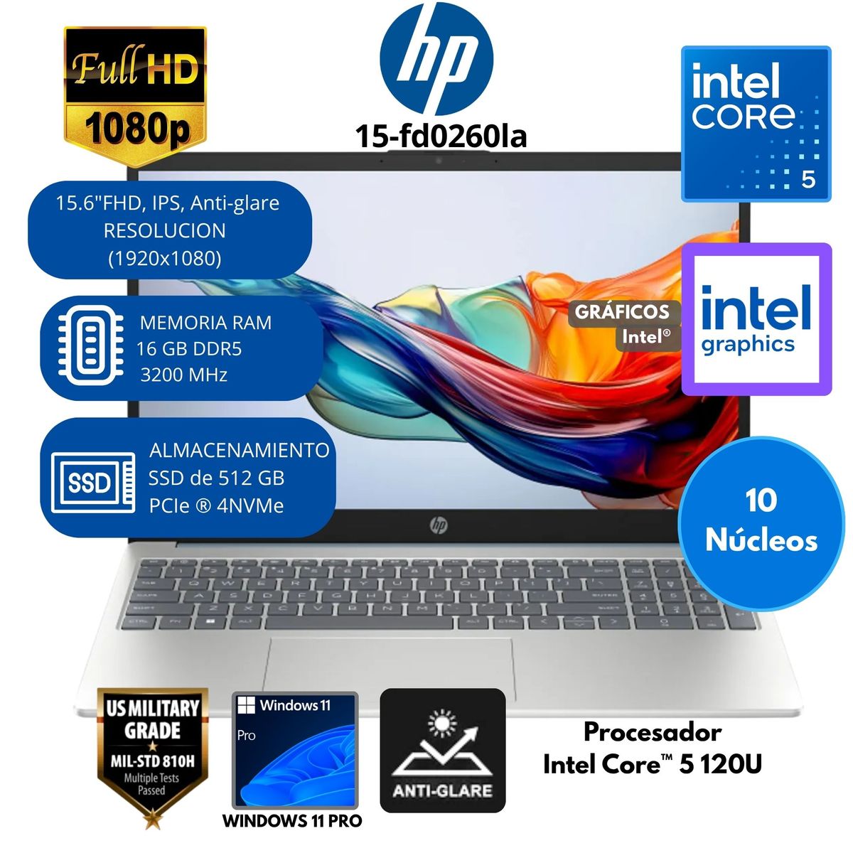 HP - Laptop HP Intel Core 5 (15-fd0260la) RAM 16 GB SSD 512 GB 15.6" FHD Windows 11 PRO