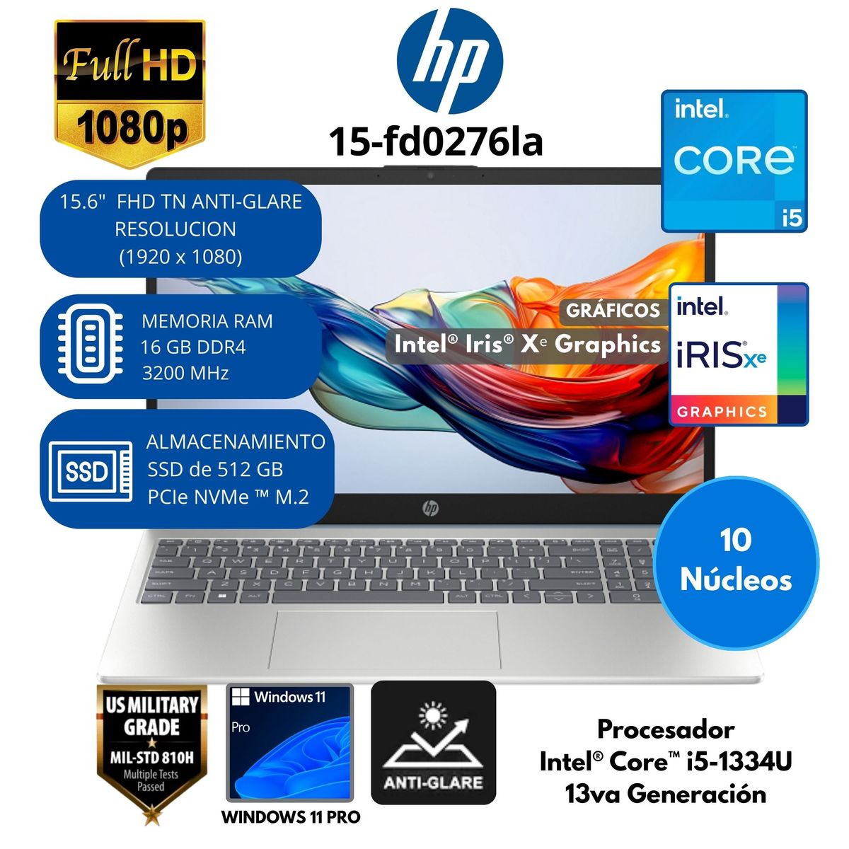HP - Laptop HP Intel Core i5 (15-fd0260la) RAM 16 GB SSD 512 GB 15.6" FHD Windows 11 PRO