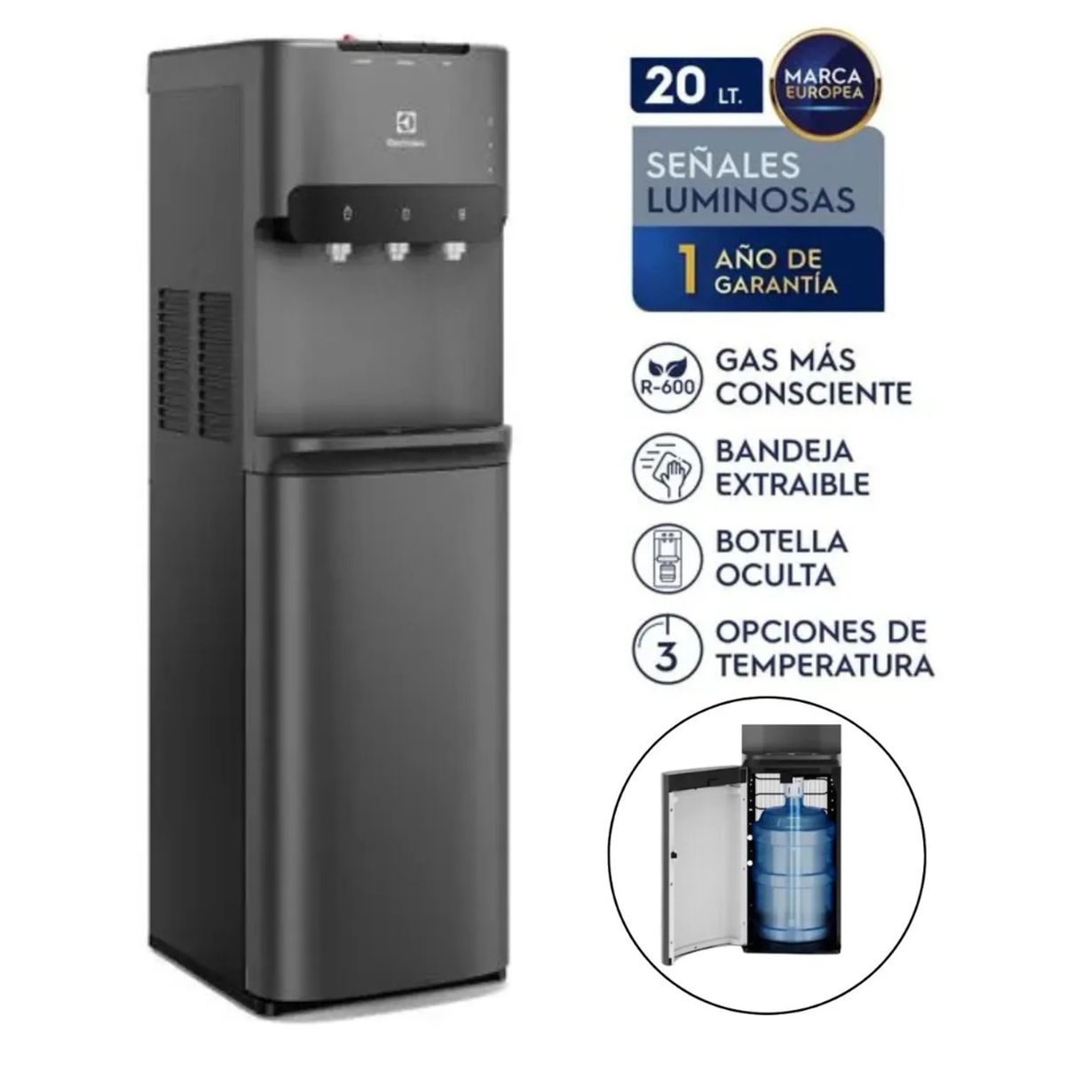 ELECTROLUX - Dispensador de Agua Electrolux Pure Sense con Botellón Oculto Negro ED30SRBL