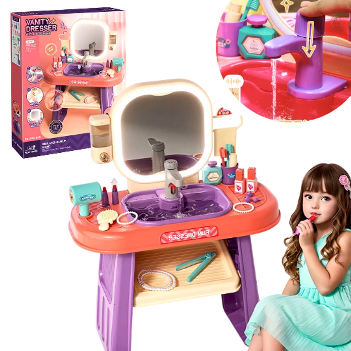 GENERICO - Juguete de Belleza Tocador de Maquillaje y Peluquería Infantil con Sensor