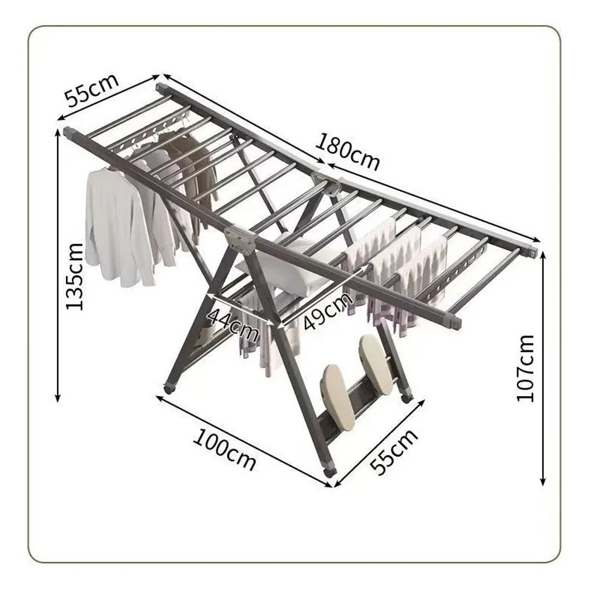 EVERSO - Tendedero Plegable Acero Inoxidable 180cm Gris Oscuro