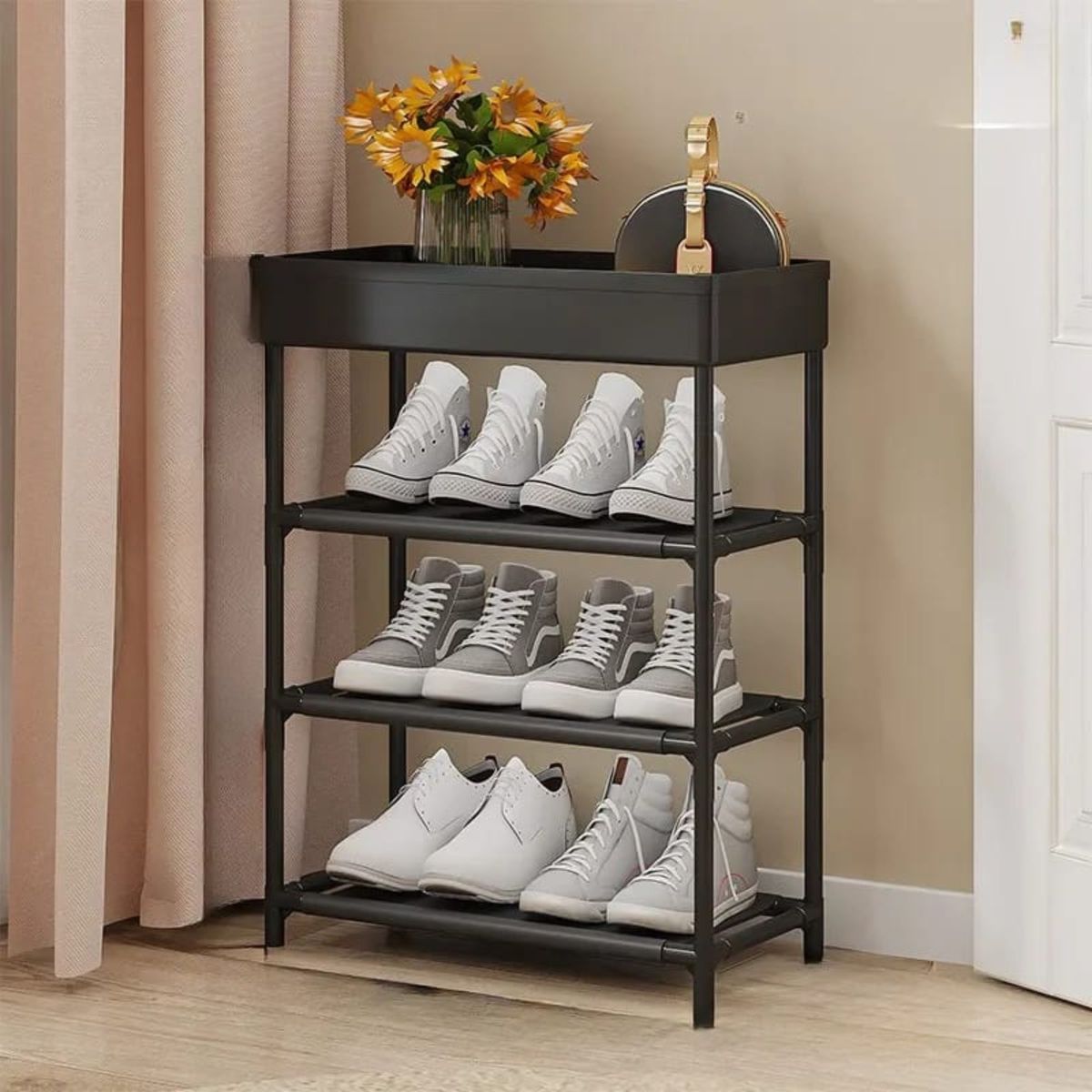 GENERICO - Zapatero organizador de 4 niveles color negro