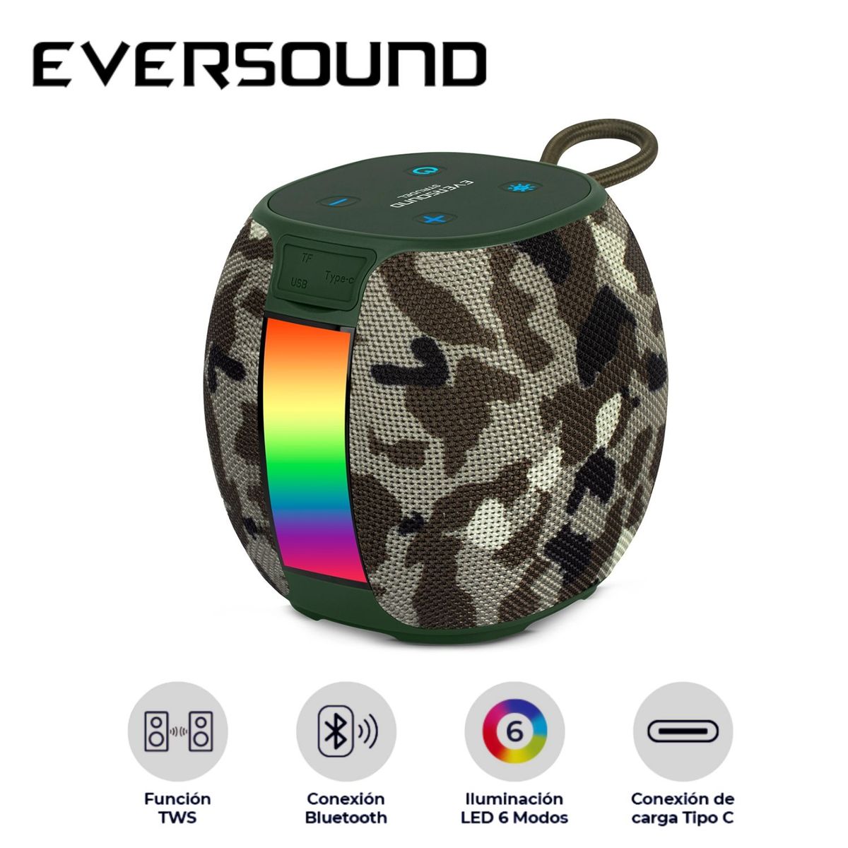 EVERSOUND - Parlante Eversound EV 500A Strudel BT USB TWS Luces RGB