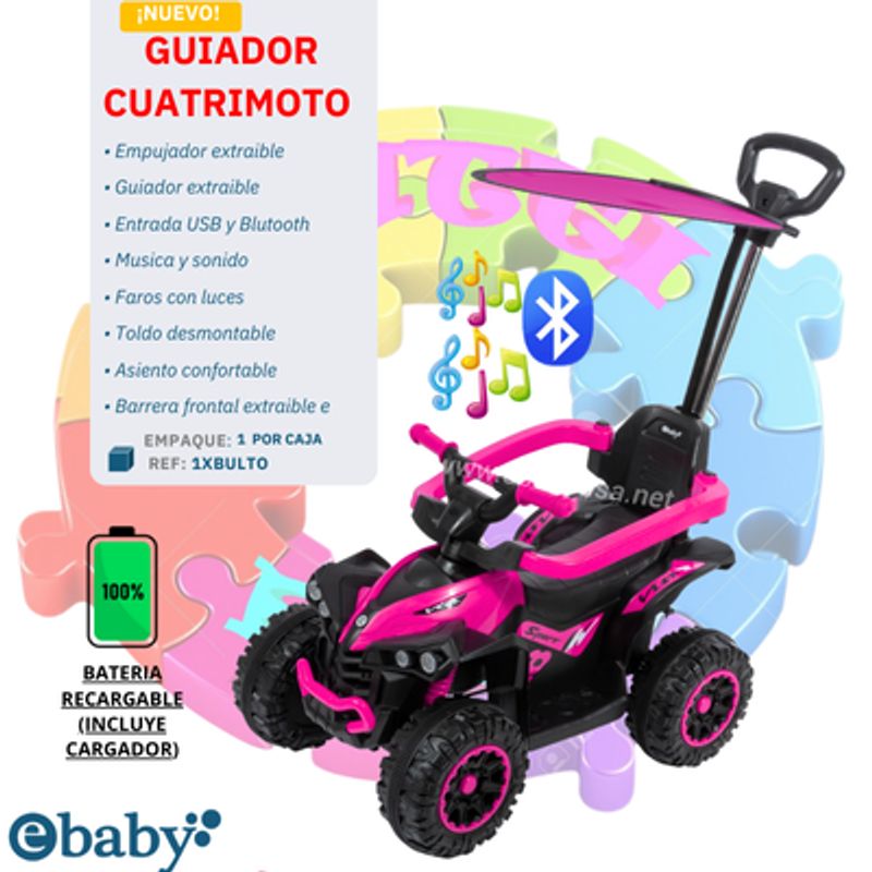 EBABY - NUEVO GUIADOR CUATRIMOTO MUSICAL CON LUCES Y SOMBRILLA -  ROSADO