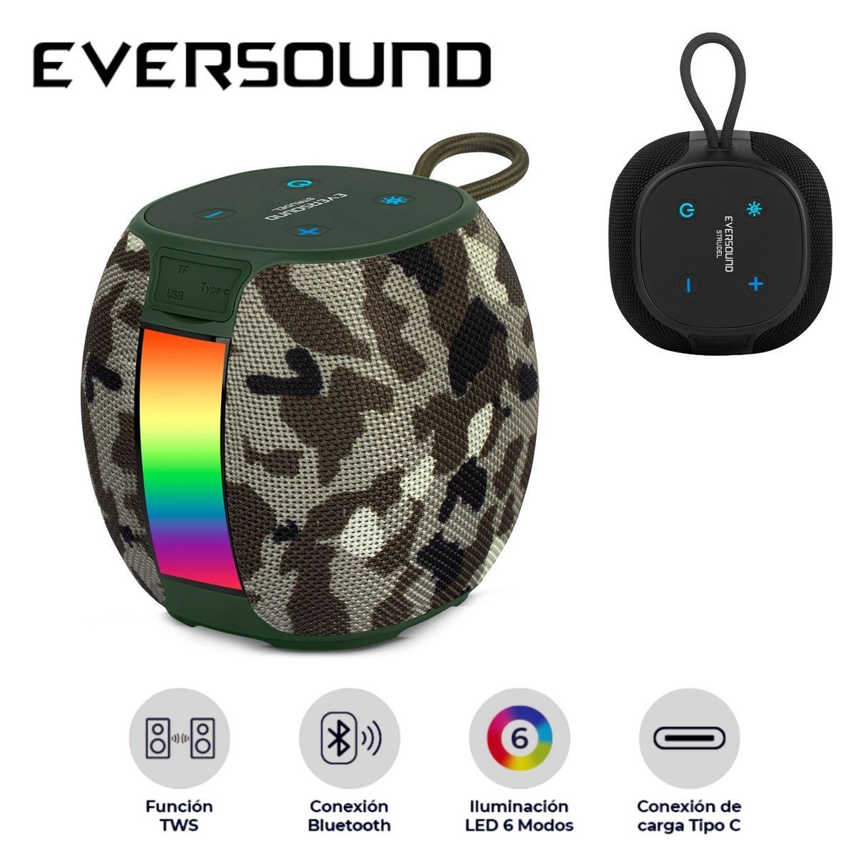 EVERSOUND - Parlante Strudel Anfibio EV 500 BT USB TWS Luces RGB 3.7V/2400MAH