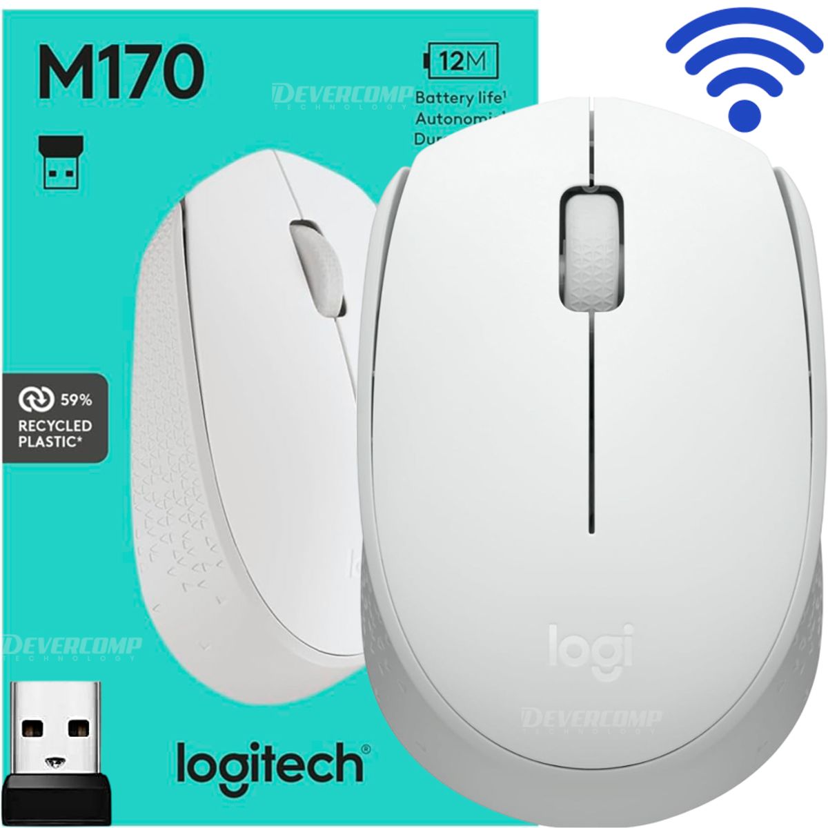 LOGITECH - Mouse Inalámbrico Logitech M170 USB 2.4GHz 1000 DPI White