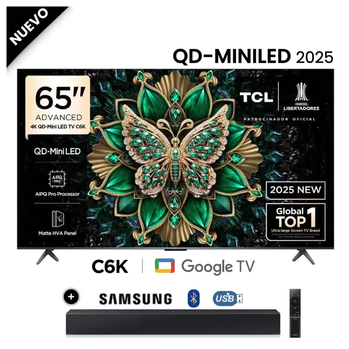 TCL - Televisor TCL Mini LED 65 QD UHD 4K Smart Google TV 65C6K + Soundbar