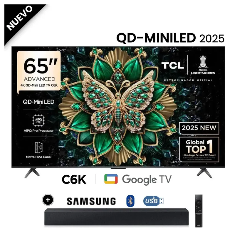 TCL - Televisor TCL Mini LED 65 QD UHD 4K Smart Google TV 65C6K + Soundbar