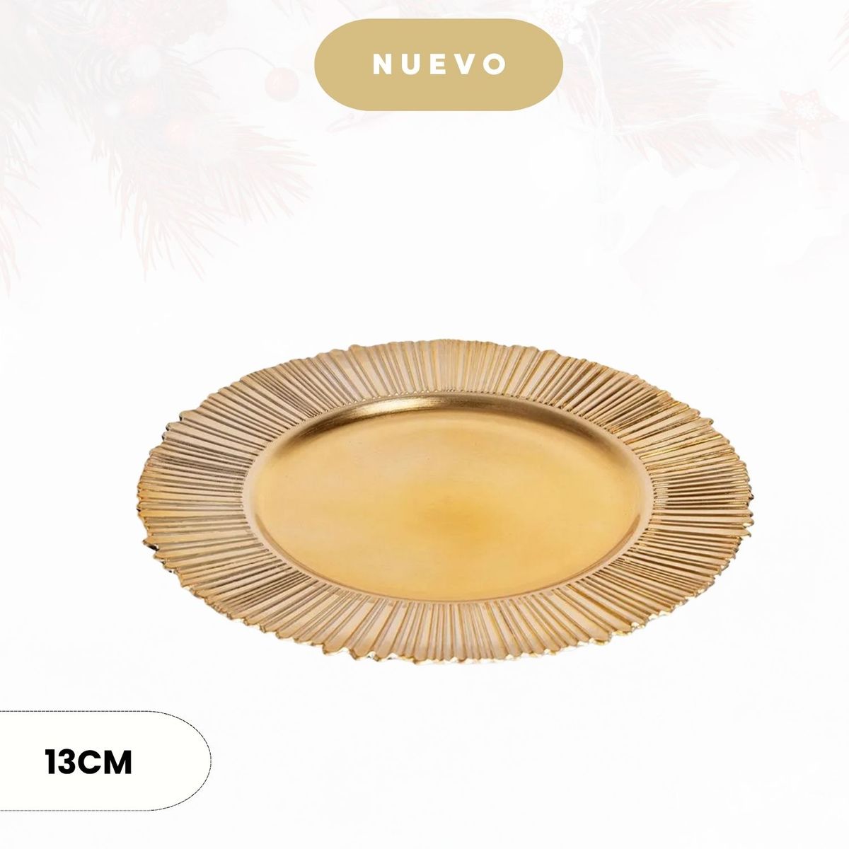 ICHIMATSU - Plato base de Plástico Navidad Sol Dorado 33 cm (13”) X6Unid.