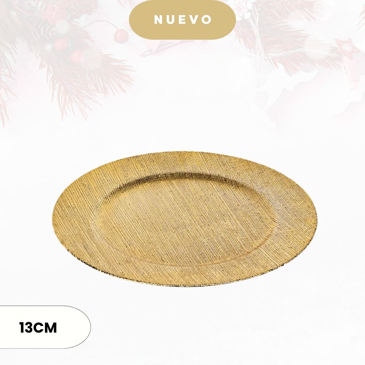 ICHIMATSU - Plato base de Plástico Navidad Rayado Dorado 33 cm (13”) X6Unid.