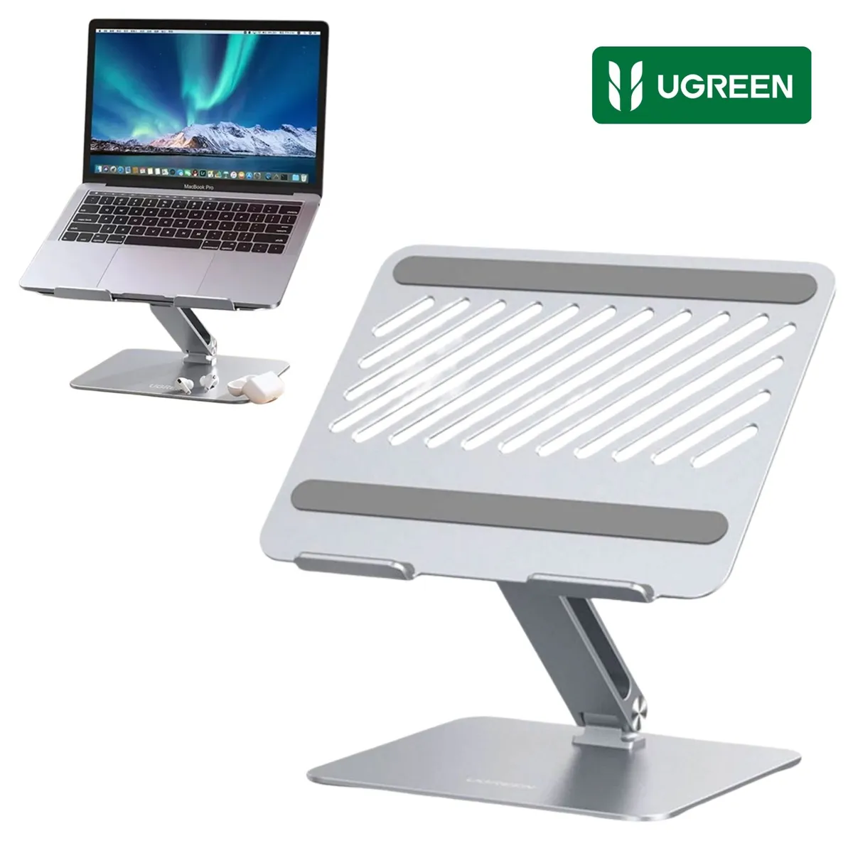 UGREEN - Soporte de Metal Ajustable y Plegable Ugreen para Laptop 12” a 17” Antideslizante Ergonómico