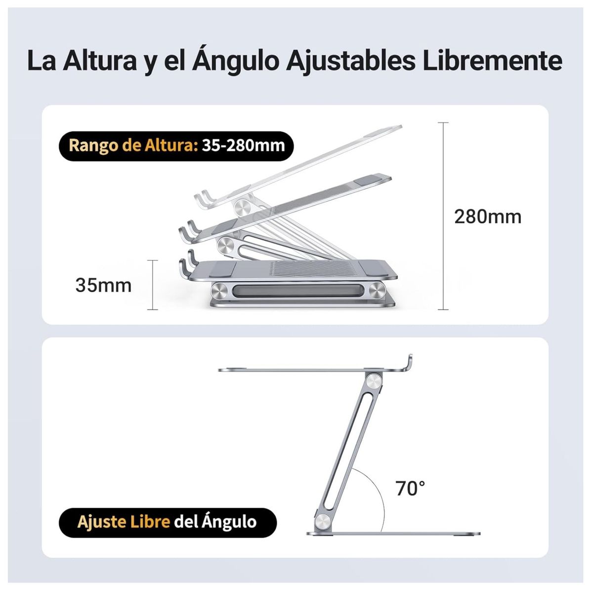 UGREEN - Soporte de Metal Ajustable y Plegable Ugreen para Laptop 12” a 17” Antideslizante Ergonómico