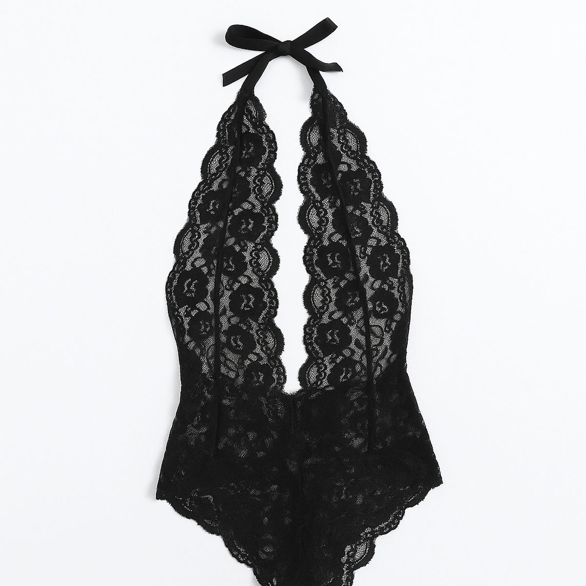 GENERICO - Body de Encaje “Midnight Allure”  Espalda Descubierta y Lazo en el Cuello Talla S