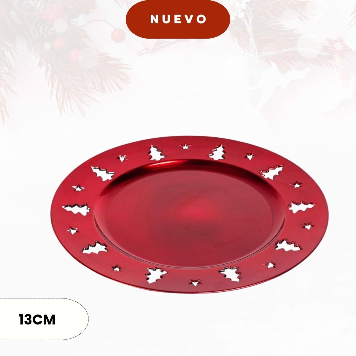 ICHIMATSU - Plato base de Plástico Navidad Árbol Rojo 33 cm (13”) X6Unid.