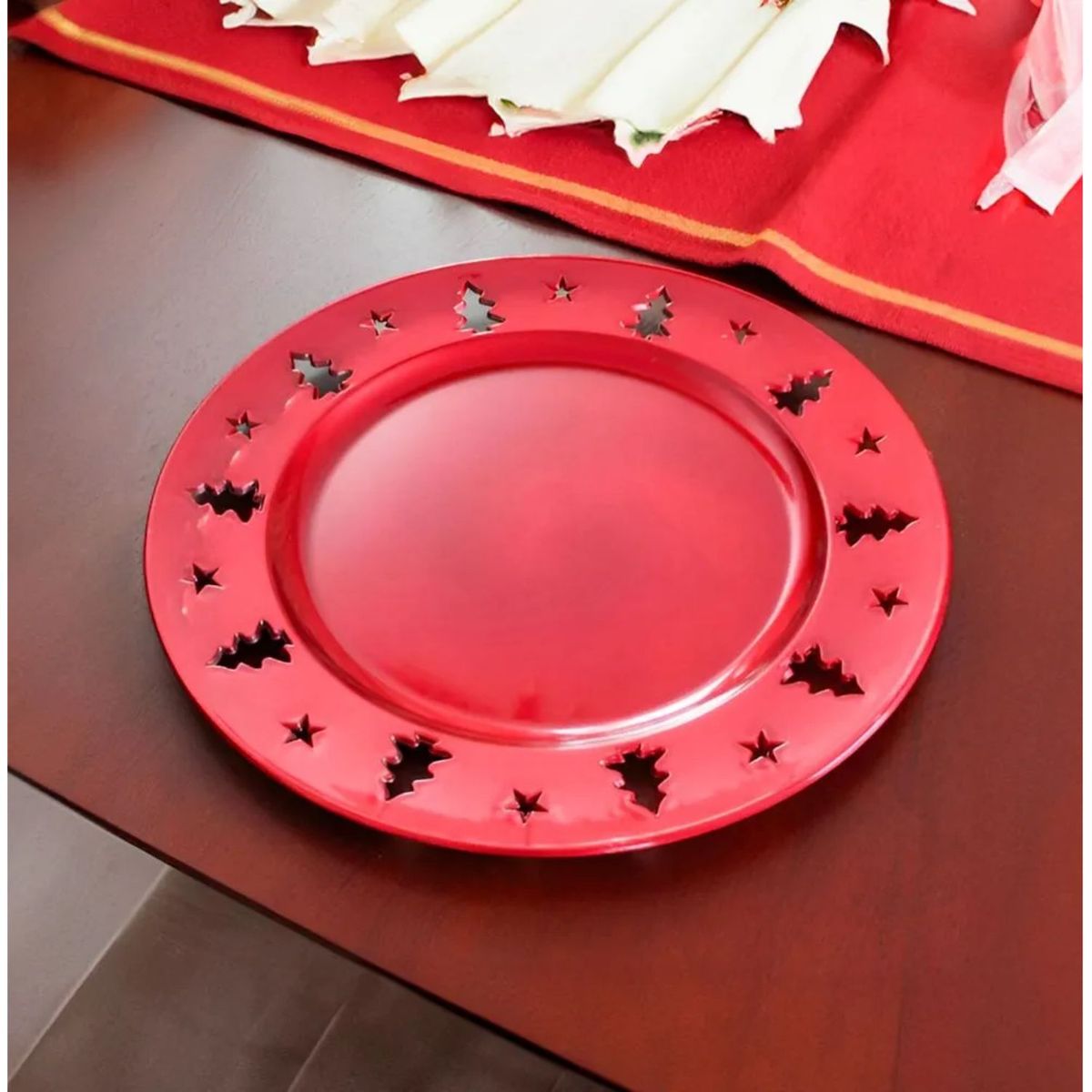 ICHIMATSU - Plato base de Plástico Navidad Árbol Rojo 33 cm (13”) X6Unid.