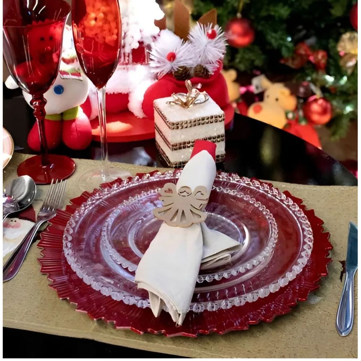 ICHIMATSU - Plato base de Plástico Navidad Sol Rojo 33 cm (13”) X6Unid.