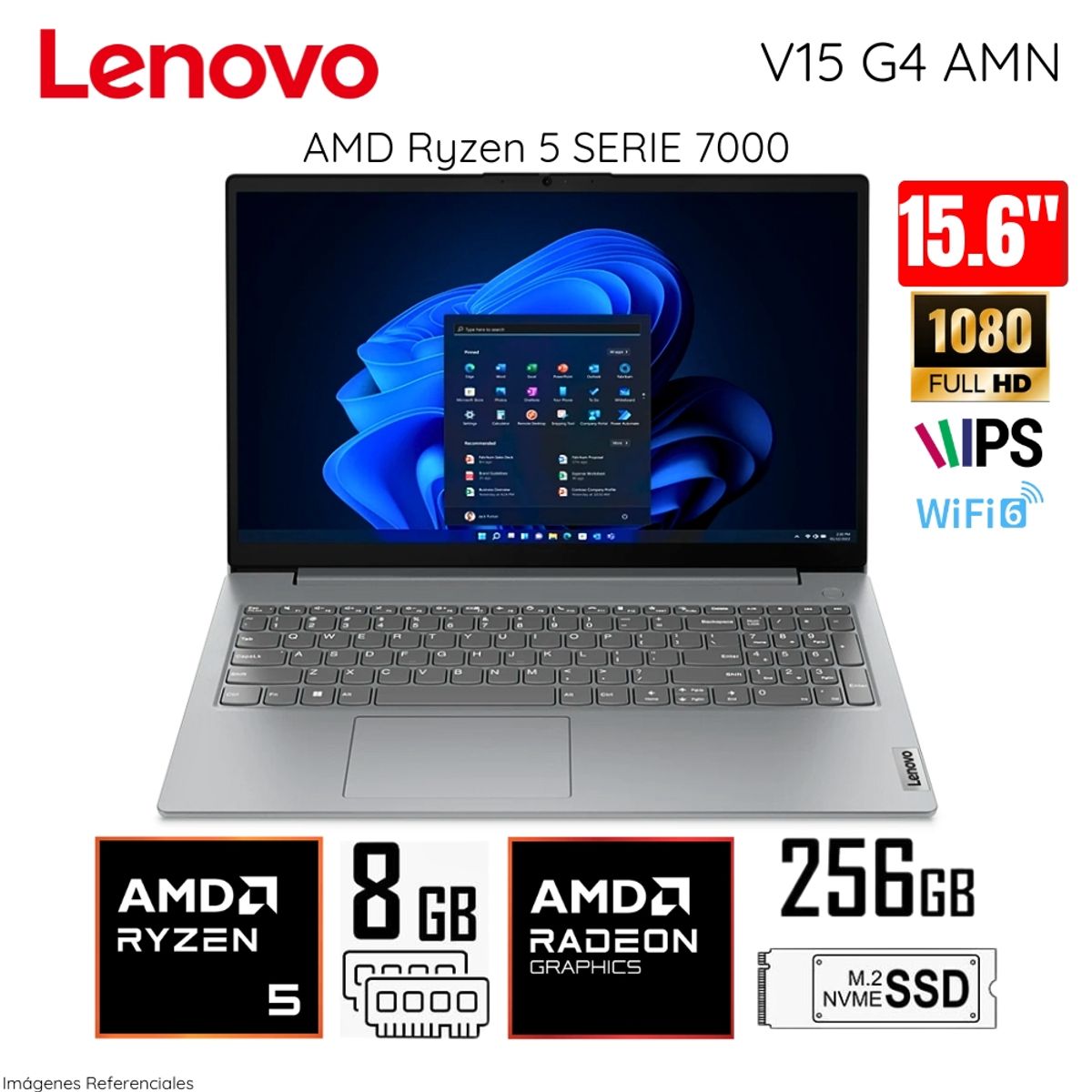 LENOVO - Laptop Lenovo V15 G4 AMN 82YU00X6LM AMD Ryzen 5 7520U 8GB LPDDR5 RAM 256GB SSD 15.6" FHD