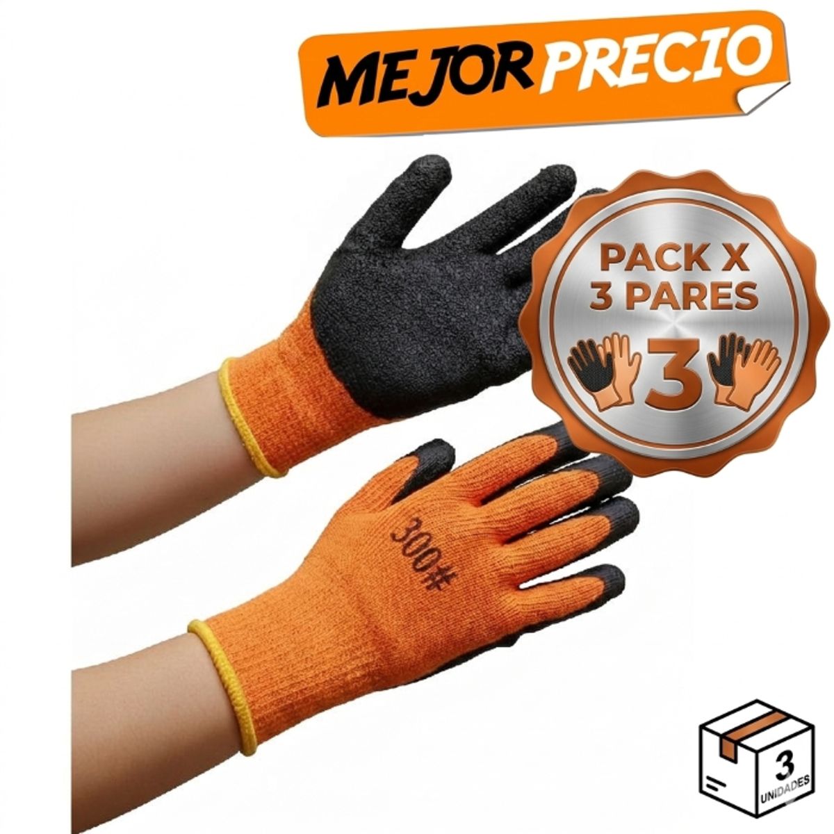 PACK GUANTES DE PROTECCION ANTI DESLIZANTE X 3 PARES, marca GENERICO - Foto Principal