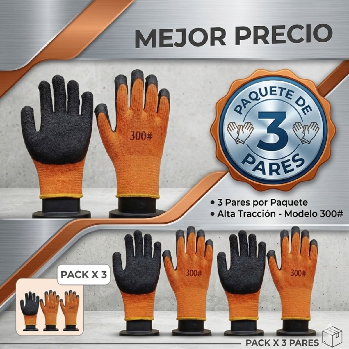 PACK GUANTES DE PROTECCION ANTI DESLIZANTE X 3 PARES, marca GENERICO - Foto 2