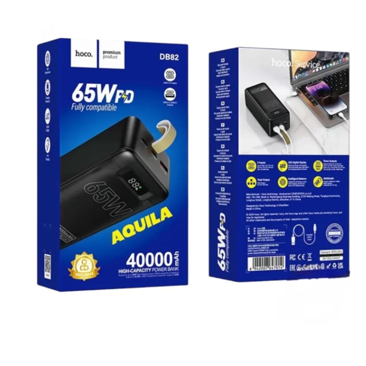 HOCO - Powerbank para Laptop 65w 40000Mah HOCO DB82 AQUILA PD65W Carga Rapida Negro