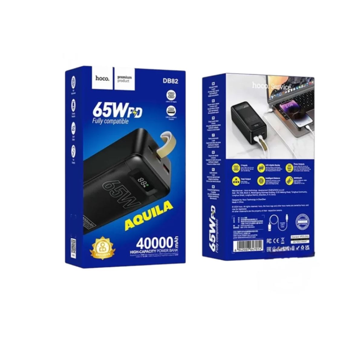 HOCO - Powerbank para Laptop 65w 40000Mah HOCO DB82 AQUILA PD65W Carga Rapida Negro