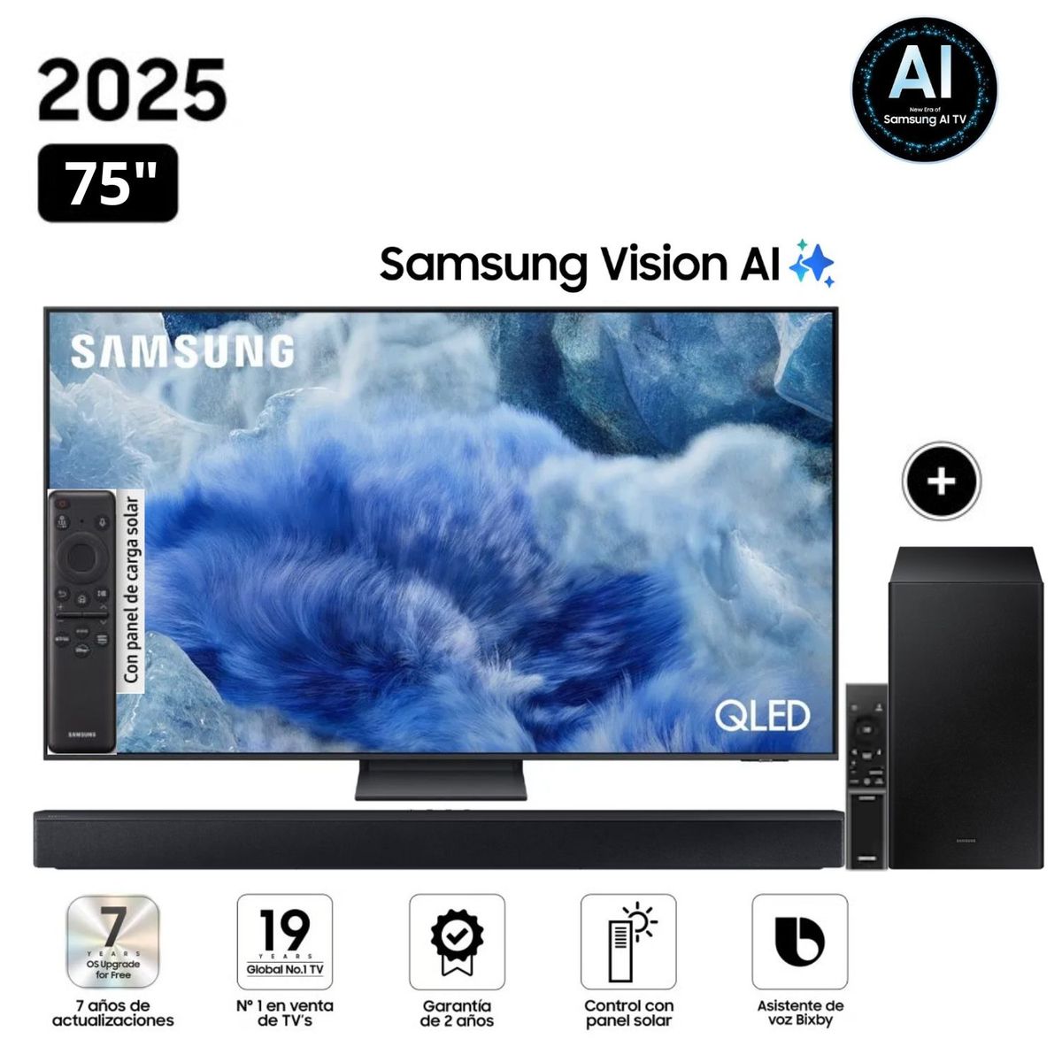 SAMSUNG - Televisor Samsung QLED 75 Visión AI Smart TV QN75Q8FAAGXPE + Soundbar HW-B450F