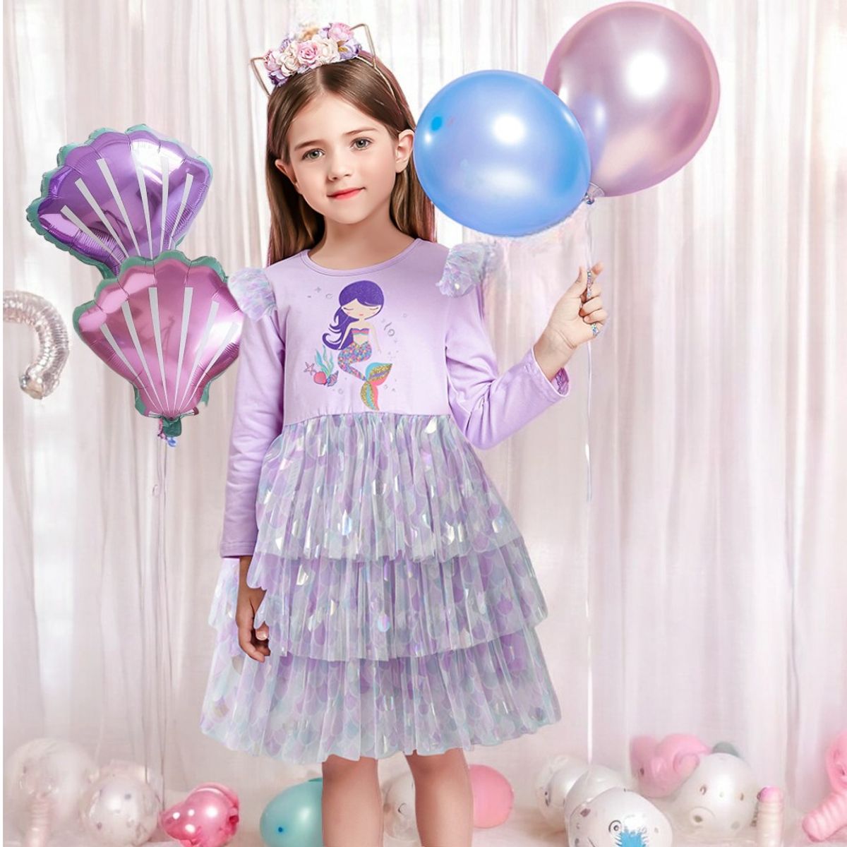 GENERICO - VESTIDO DE NIÑA DISEÑO SIRENITA CON CAPAS