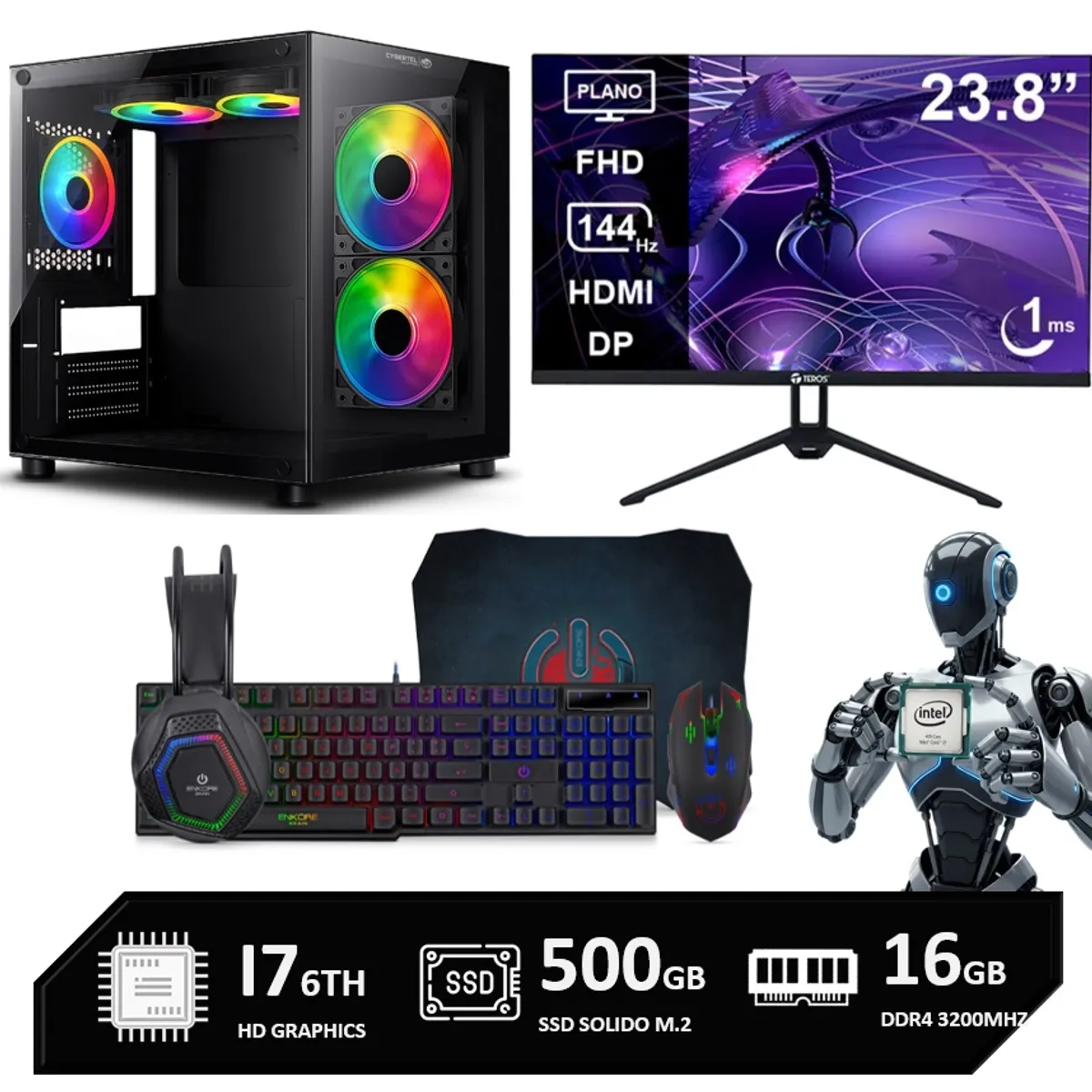 INTEL - Computadora Pc Intel Core I7 6700 Monitor 24 FHD RAM 16GB SSD 500GB