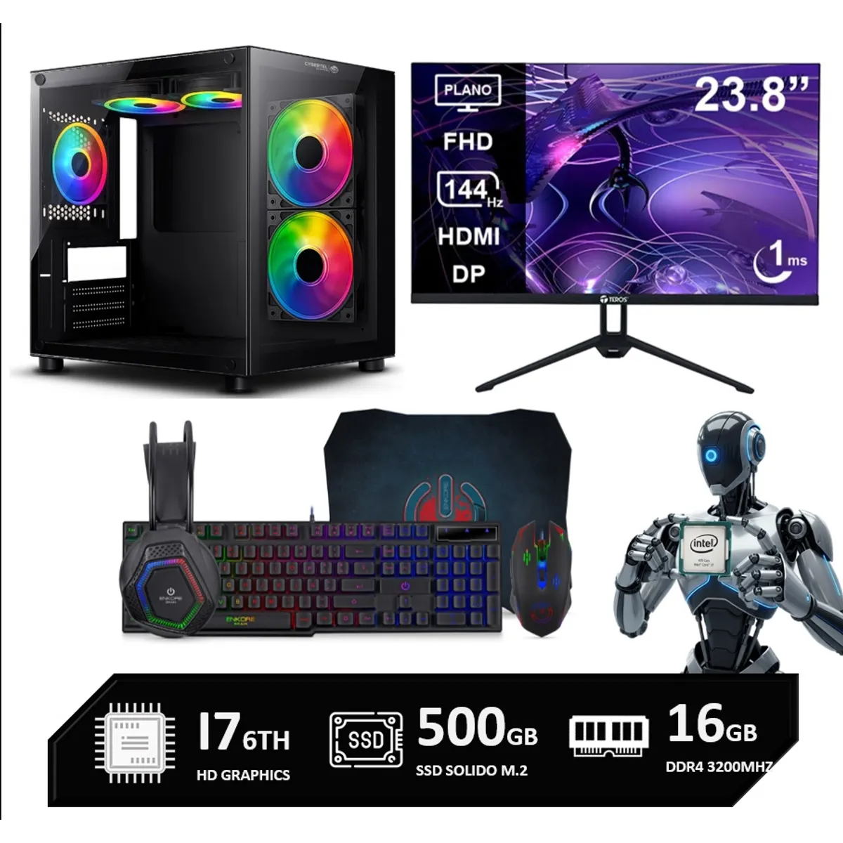 INTEL - Computadora Pc Intel Core I7 6700 Monitor 24 FHD RAM 16GB SSD 500GB