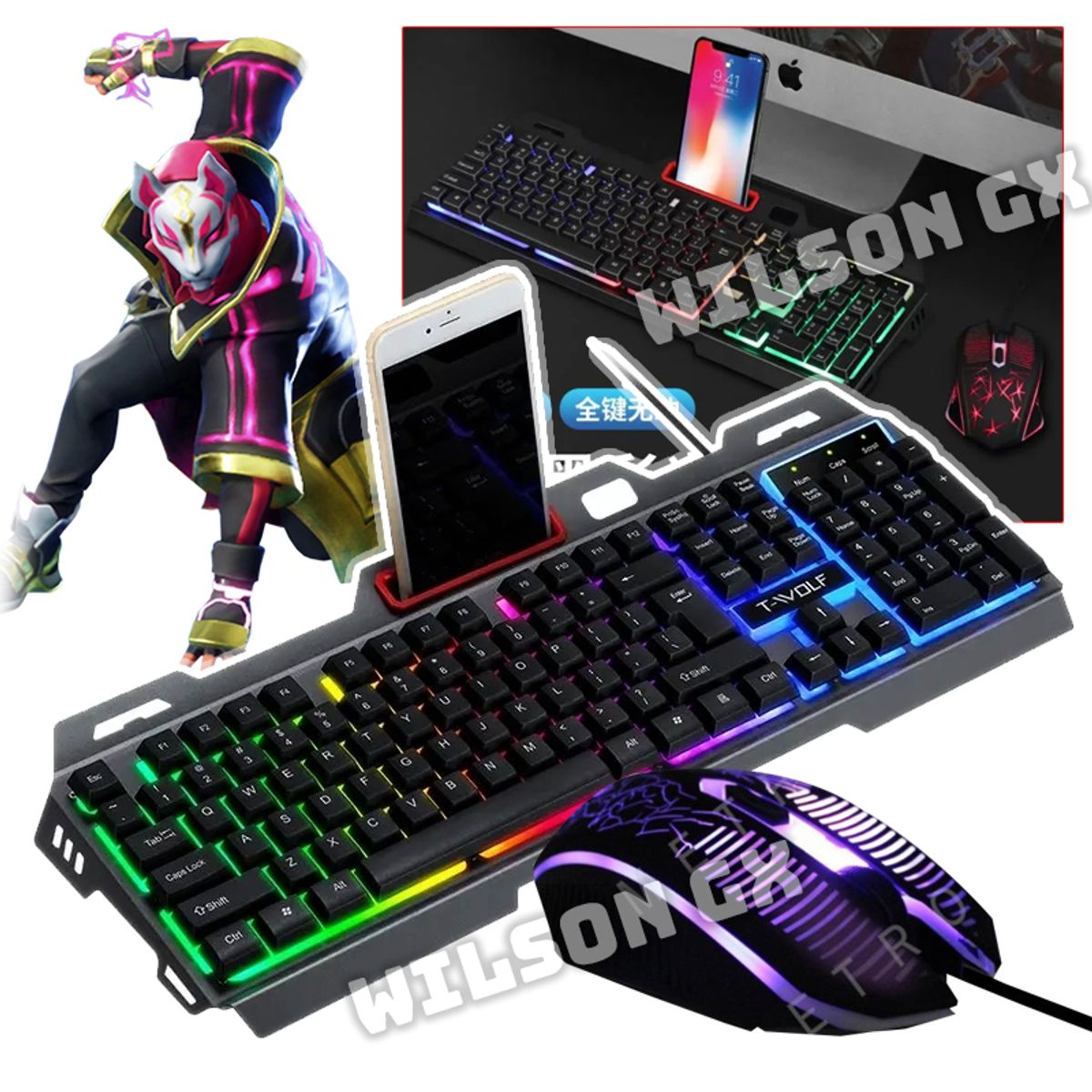 SEISA - Kit Combo Gamer Teclado Metálico Mouse RGB con luces para PC