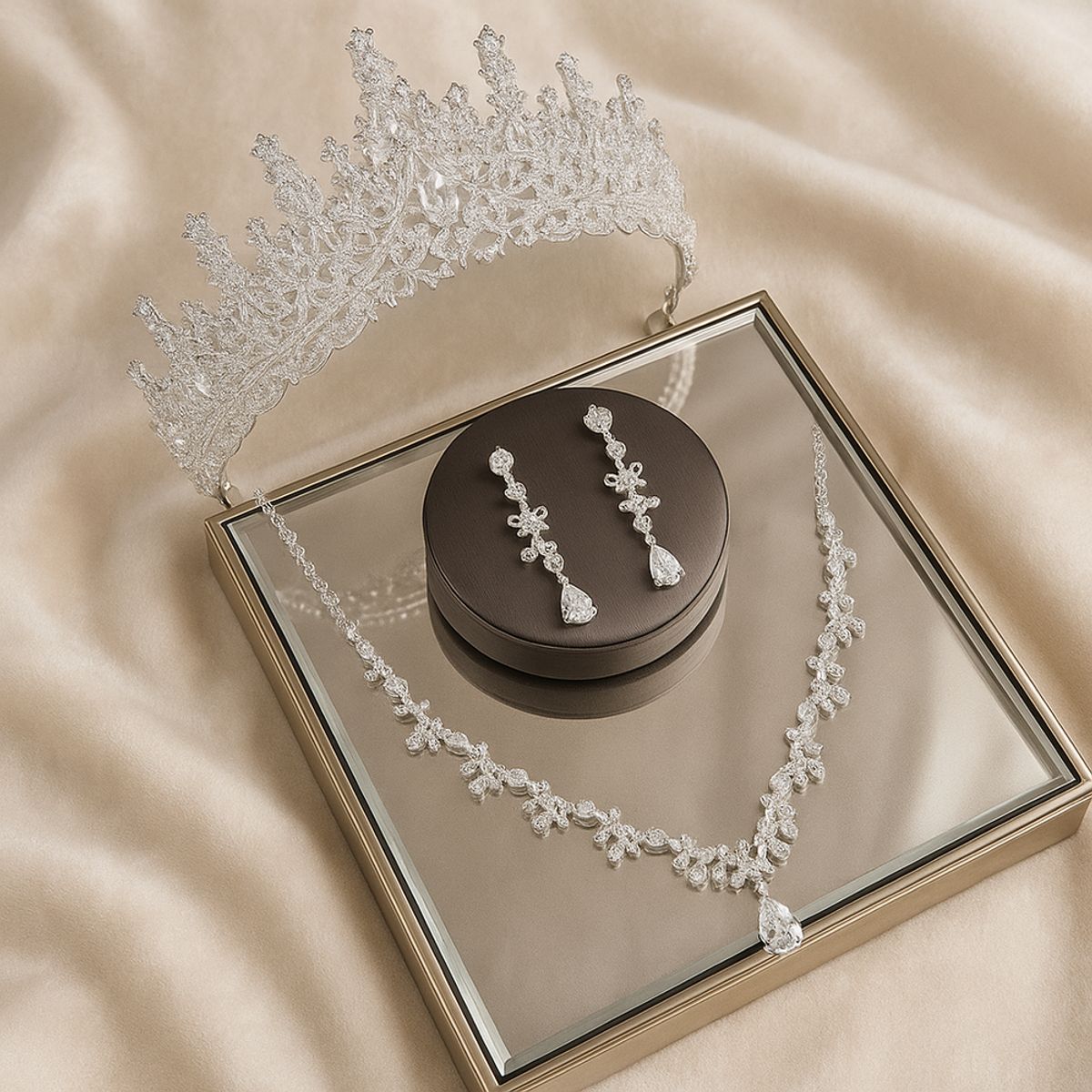 GENERICO - CORONA PARA QUINCEAÑERA  - COLLAR + ARETE - COLOR PLATEADO