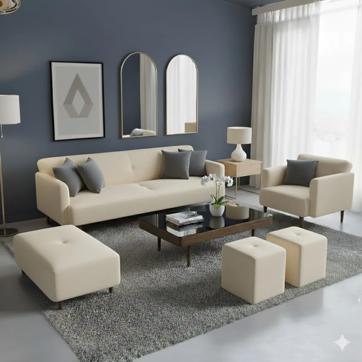 AMBIHOME - Juego de sala Afra 3-1+ banqueta+ 2 puff de regalo