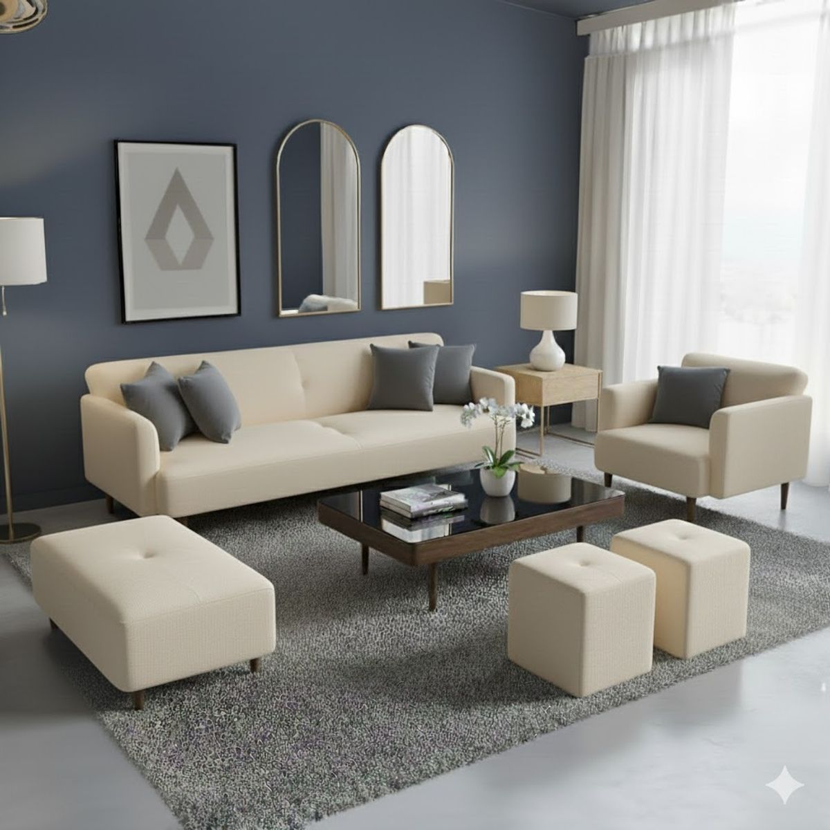 AMBIHOME - Juego de sala Afra 3-1+ banqueta+ 2 puff de regalo