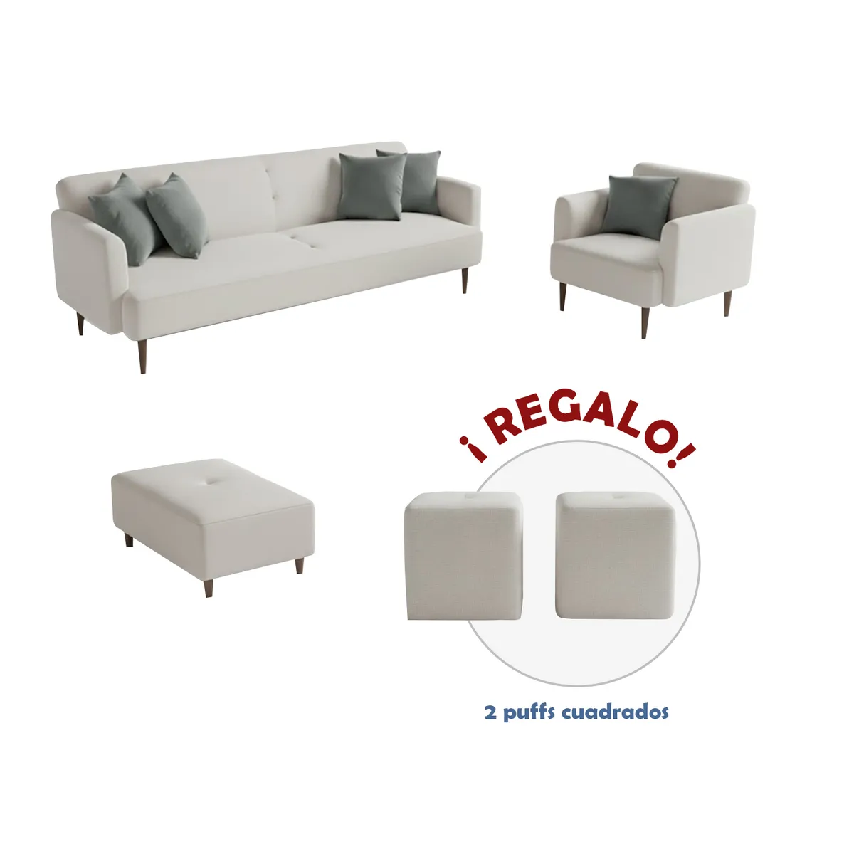 AMBIHOME - Juego de sala Afra 3-1+ banqueta+ 2 puff de regalo