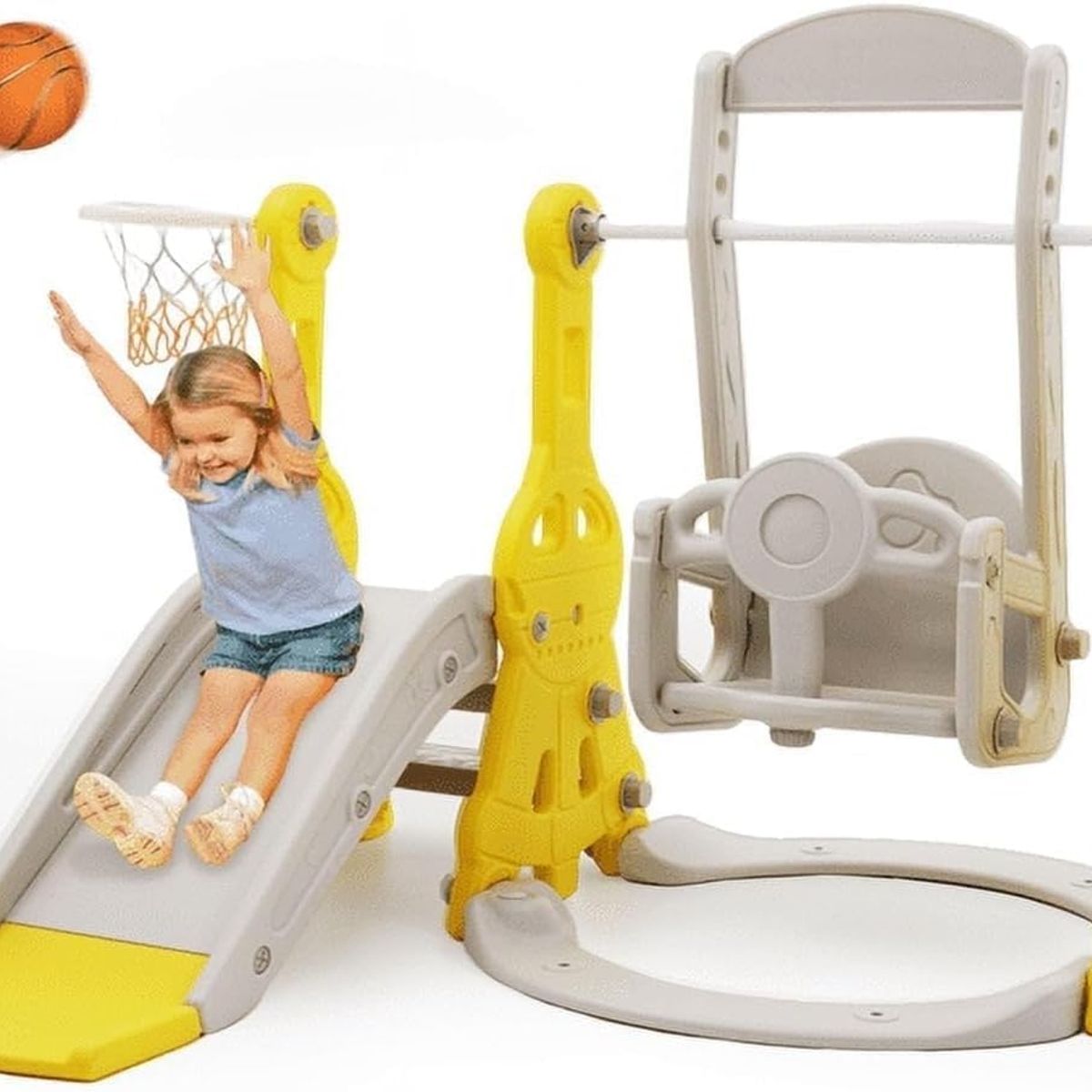 GENERICO - TOBOGÁN JUEGO 4 EN 1 INFANTIL COLUMPIO DESLIZADERA ESCALAR Y ARO BALONCESTO PLEGABLE NIÑOS