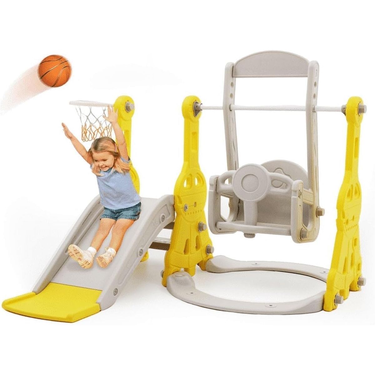 GENERICO - TOBOGÁN JUEGO 4 EN 1 INFANTIL COLUMPIO DESLIZADERA ESCALAR Y ARO BALONCESTO PLEGABLE NIÑOS