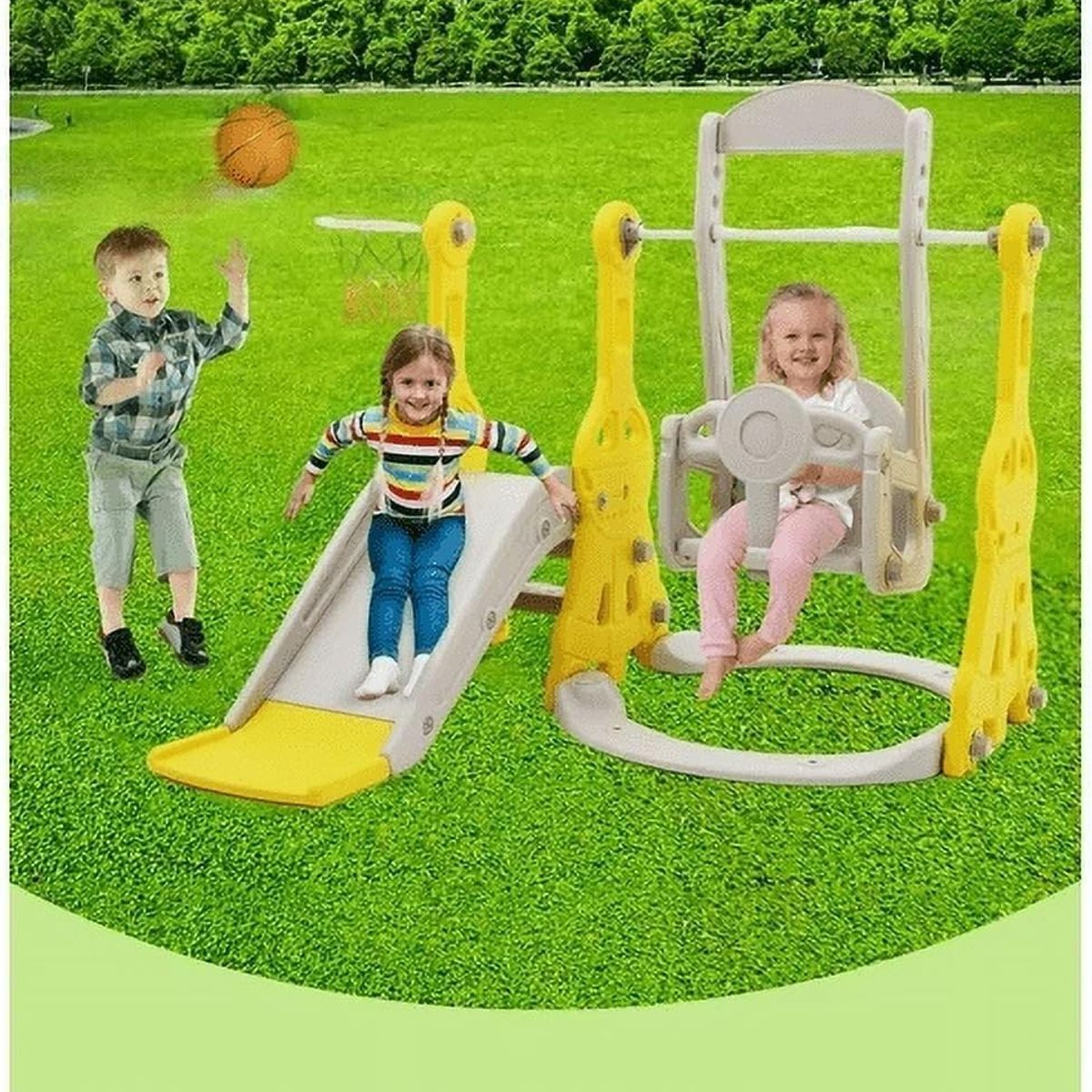 GENERICO - TOBOGÁN JUEGO 4 EN 1 INFANTIL COLUMPIO DESLIZADERA ESCALAR Y ARO BALONCESTO PLEGABLE NIÑOS