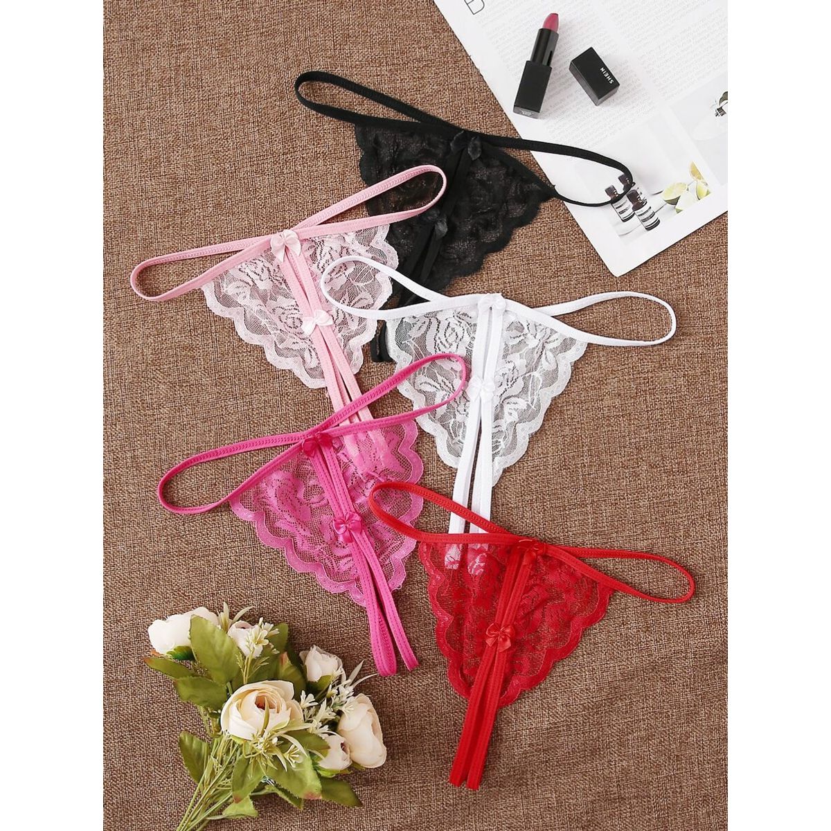 GENERICO - Pack de Tangas de Encaje “Sweet Lace” – Set de 5 Colores Sensuales