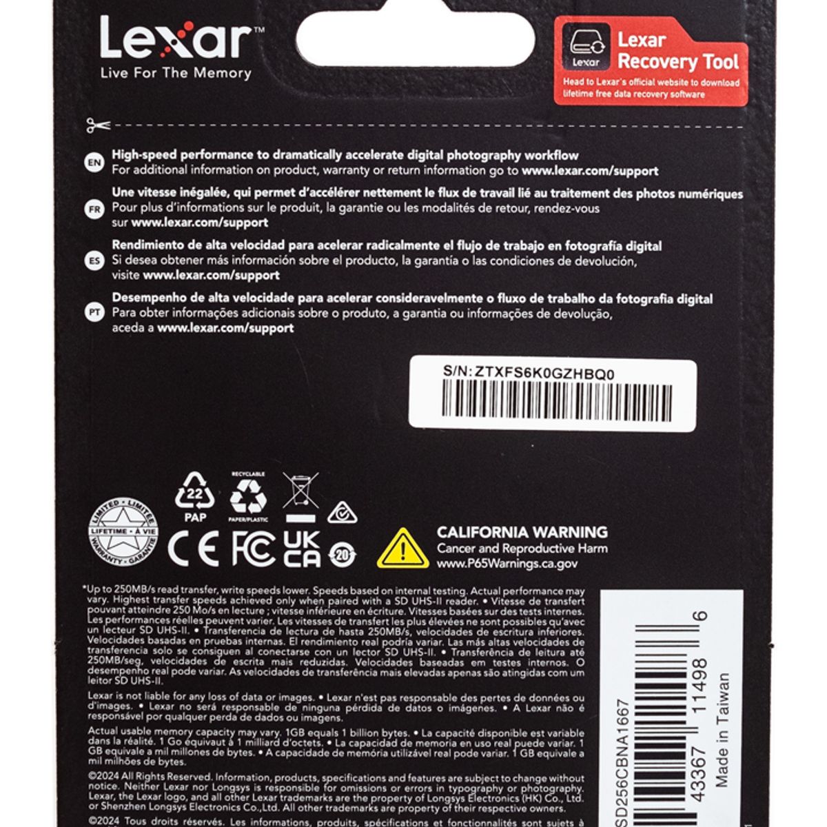LEXAR - Memoria SD Lexar 256 GB V60 UHS-II