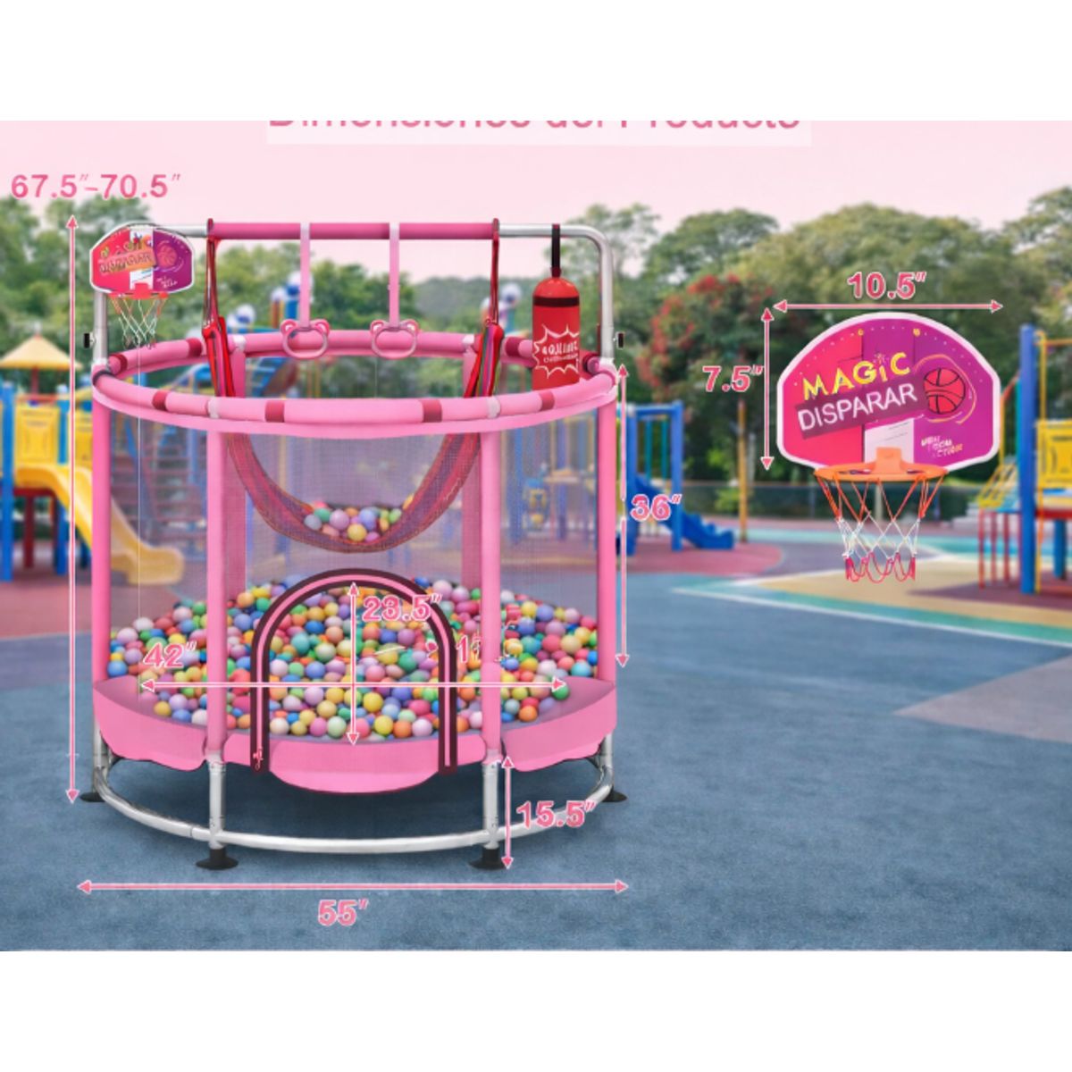 GENERICO - JUEGO CAMA SALTARÍN TRAMPOLÍN ELÁSTICA CON ACCESORIOS PARA JUEGOS COMPLETOS 7 EN 1